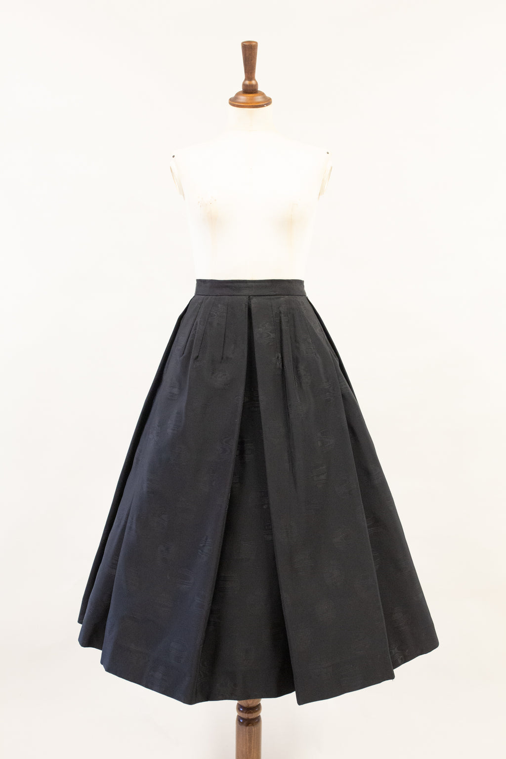Vintage 1950s Black Moire Full Skirt