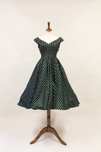 Vintage 1950s Green Stripe Dress