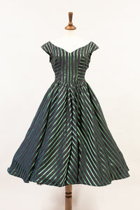 Vintage 1950s Green Stripe Dress