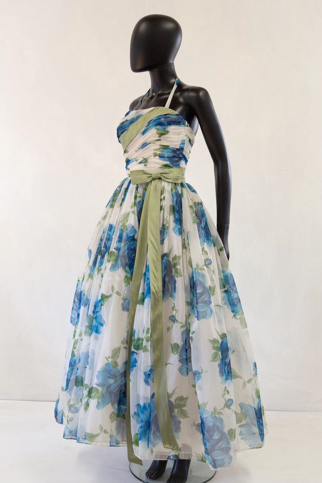 vintage 1950s blue rose ballgown dress 