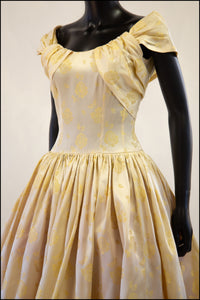 Vintage 1950s Cream Rose Damask Dress