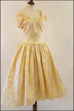 Vintage 1950s Cream Rose Damask Dress