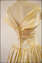 Vintage 1950s Cream Rose Damask Dress