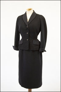 Vintage 1950s Black Wool Jacket and Skirt Set