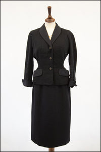 Vintage 1950s Black Wool Jacket and Skirt Set