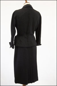 Vintage 1950s Black Wool Jacket and Skirt Set