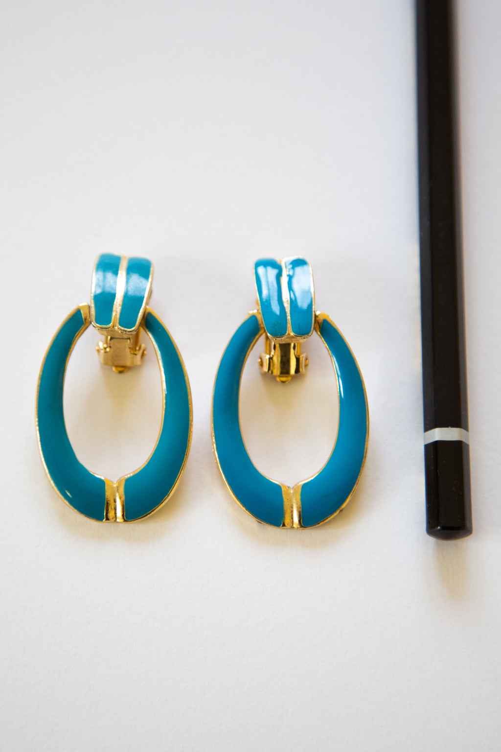 Vintage 1980s Blue Hoop Earrings