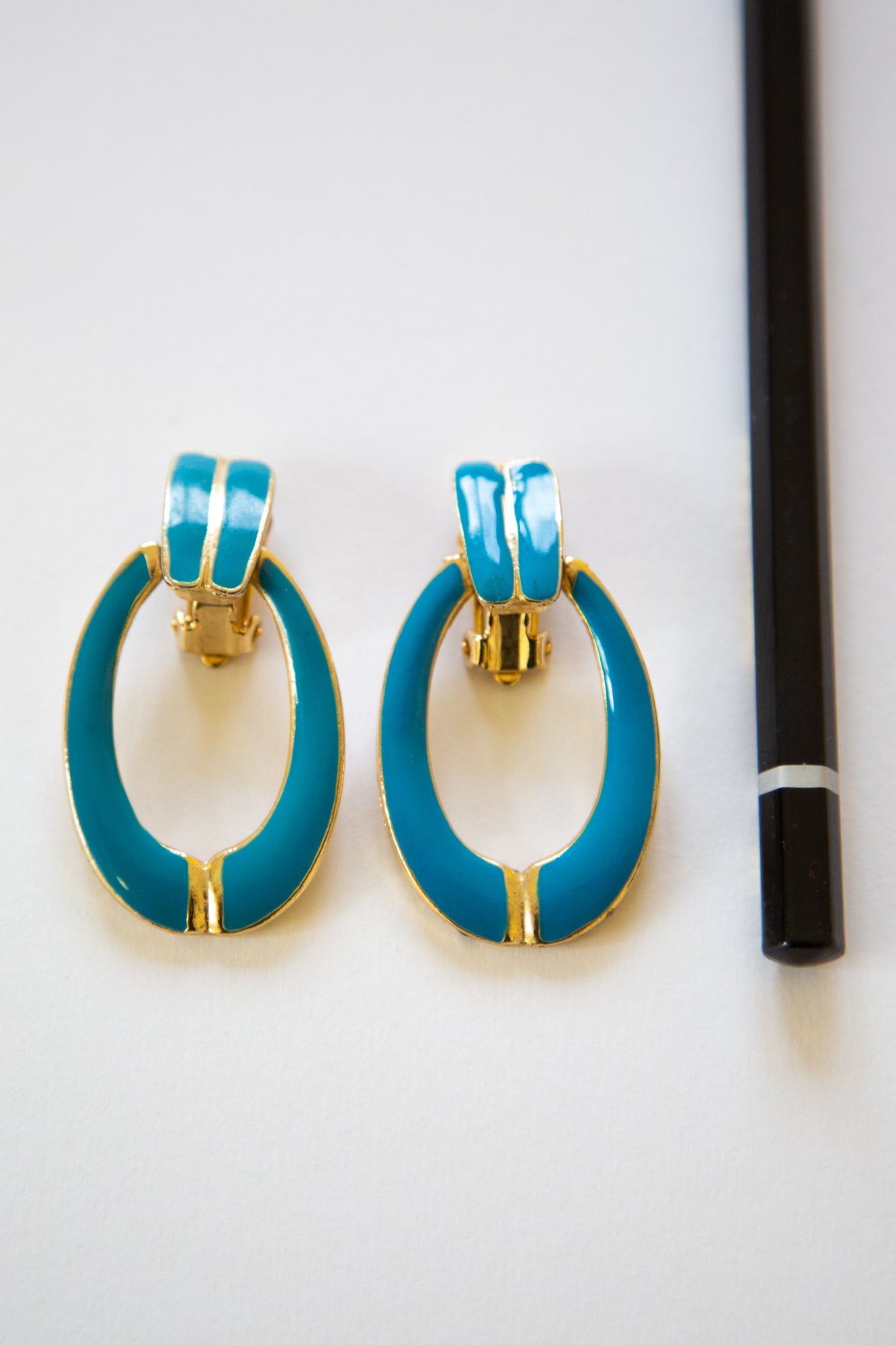 Vintage 1980s Blue Hoop Earrings