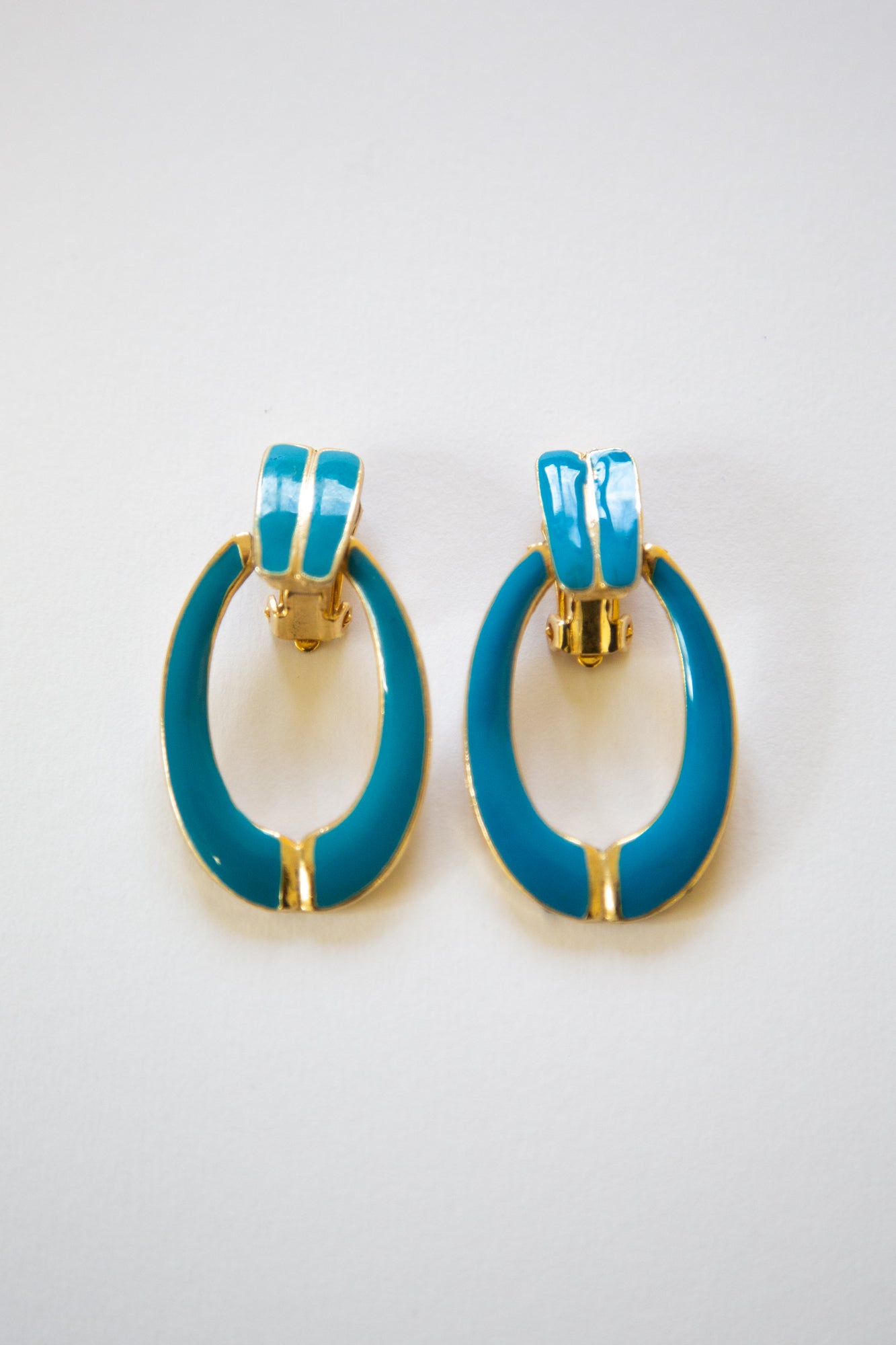 Vintage 1980s Blue Hoop Earrings