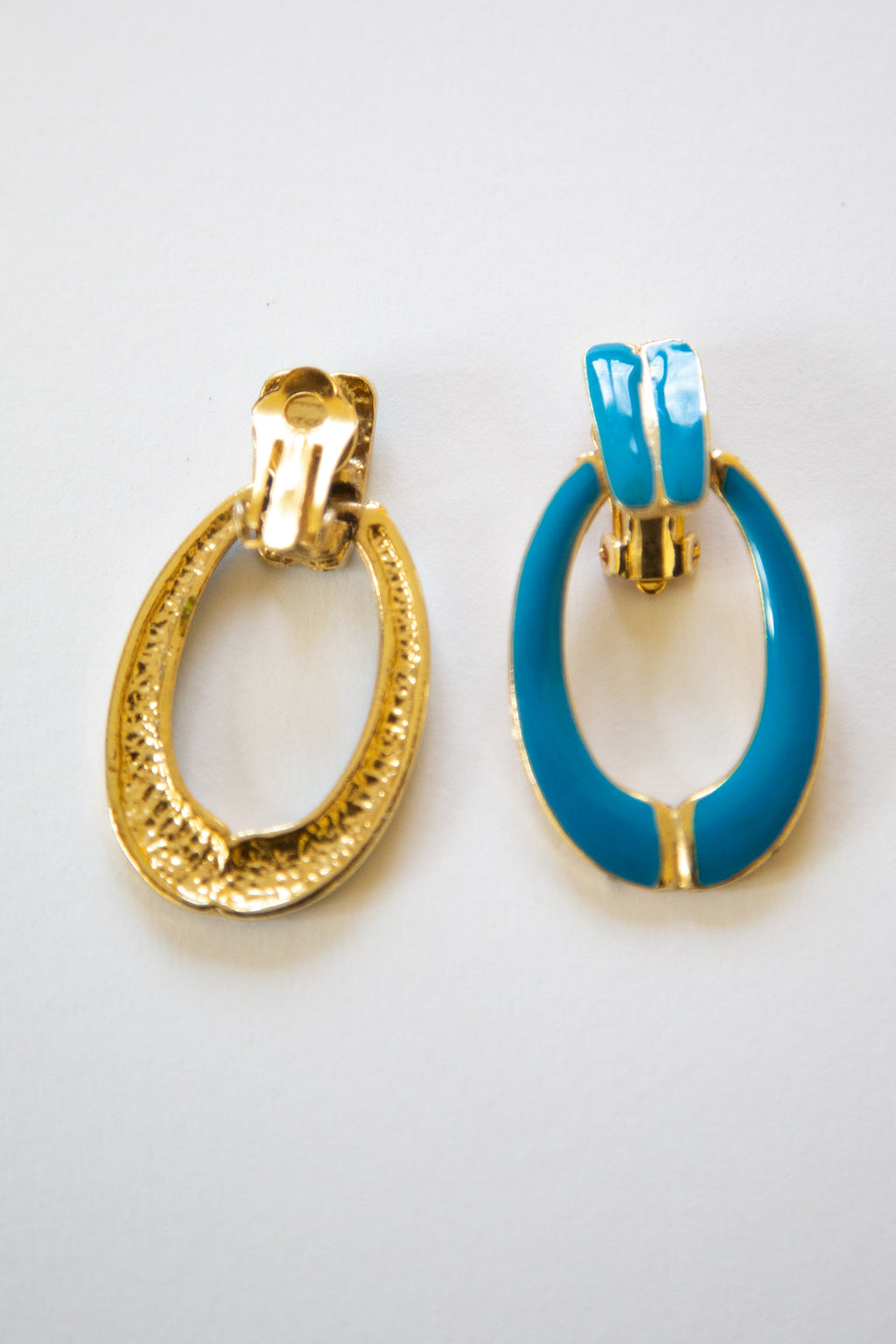 Vintage 1980s Blue Hoop Earrings