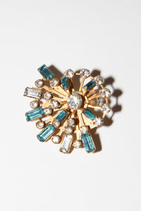 vintage atomic design blue crystal brooch costume jewellery Alexandra King