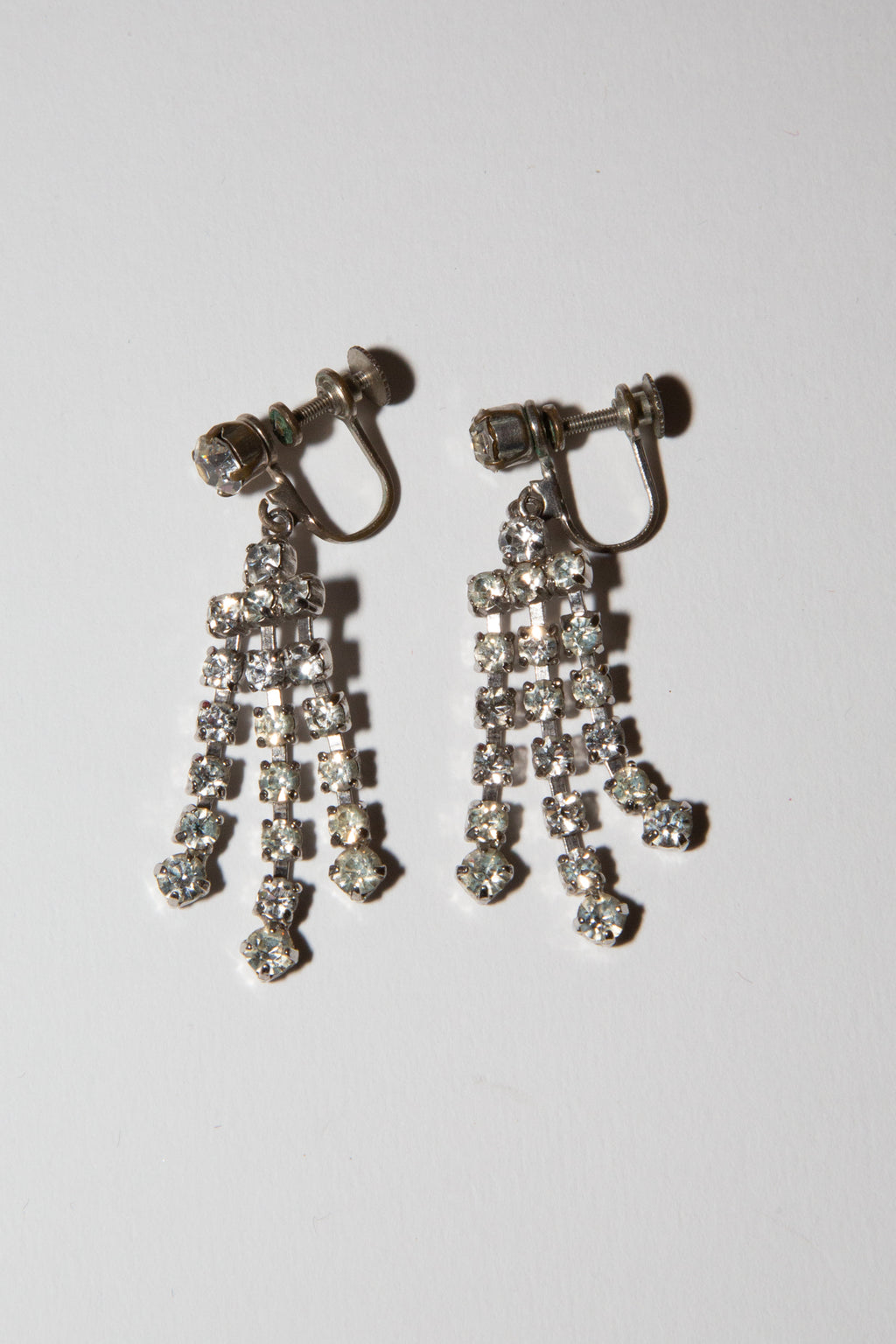 Vintage 1940s Crystal Tassel Drop Earrings