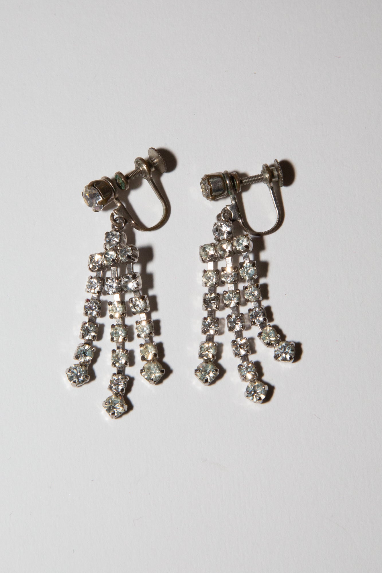 Vintage 1940s Crystal Tassel Drop Earrings