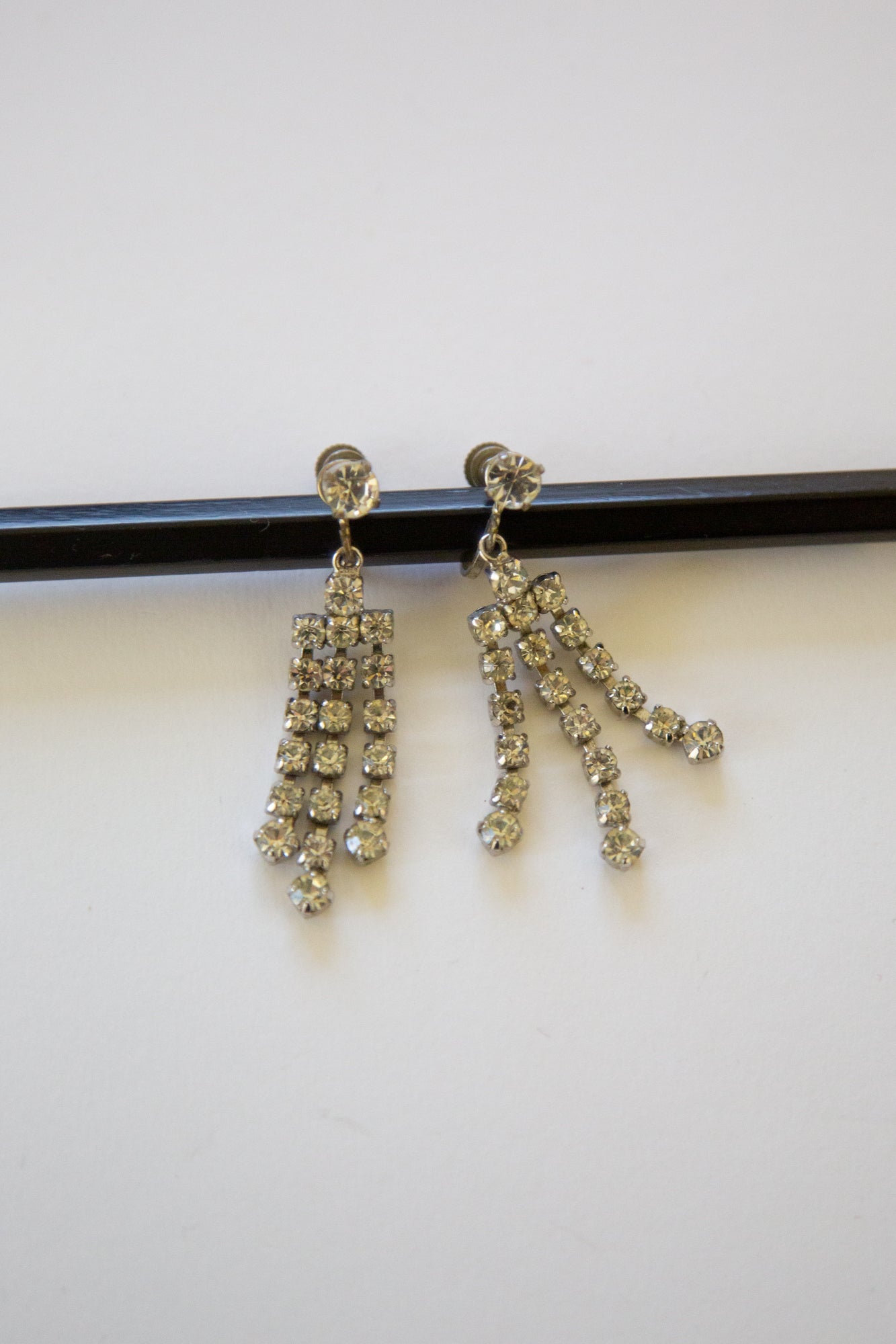 Vintage 1940s Crystal Tassel Drop Earrings