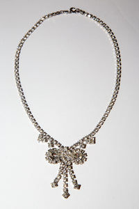 Vintage 1950s Crystal Bow Necklace