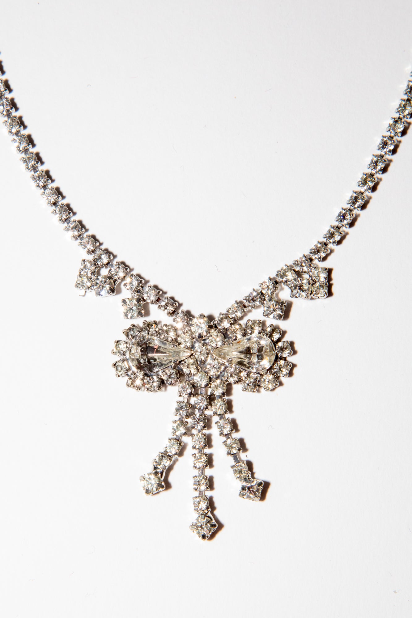 Vintage 1950s Crystal Bow Necklace