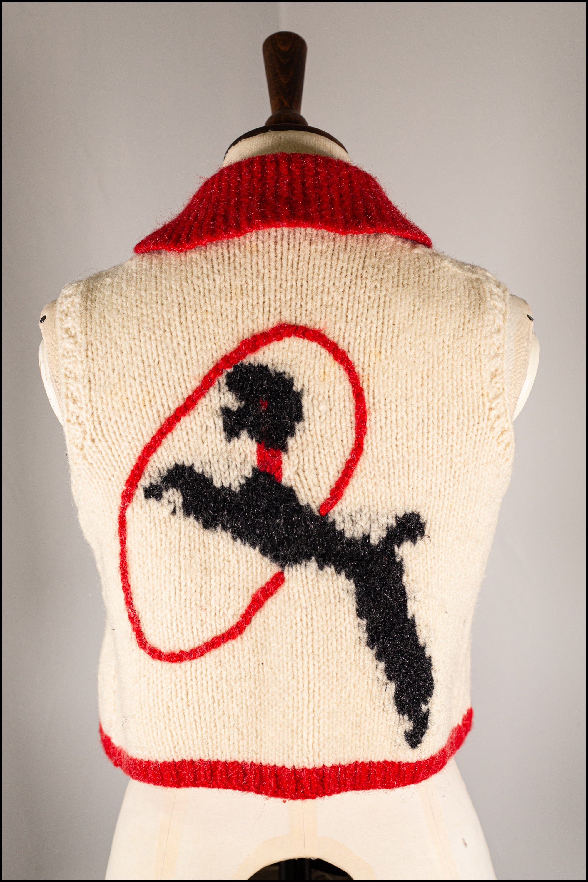 Vintage 1950s Hand Knitted Cream Poodle Waistcoat Cardigan