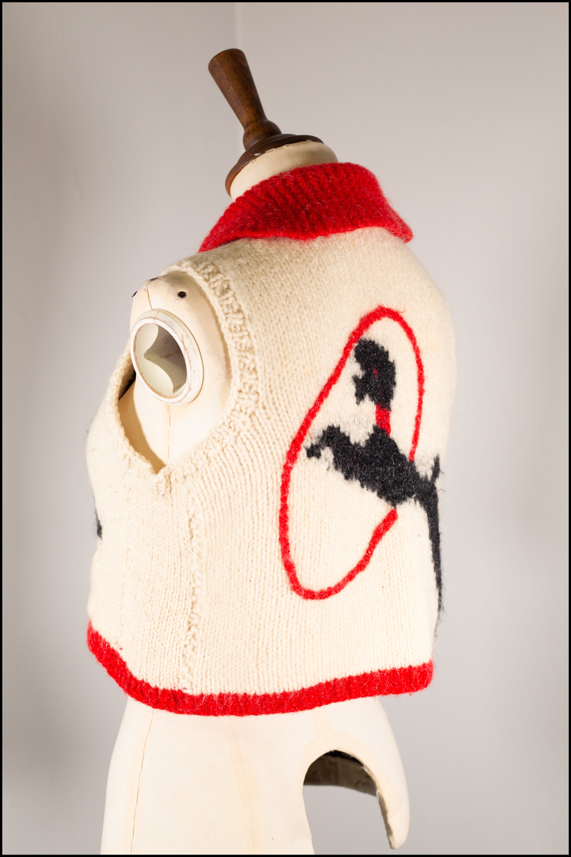 Vintage 1950s Hand Knitted Cream Poodle Waistcoat Cardigan