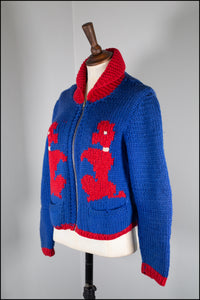 Vintage 1950s Blue Poodle Cardigan
