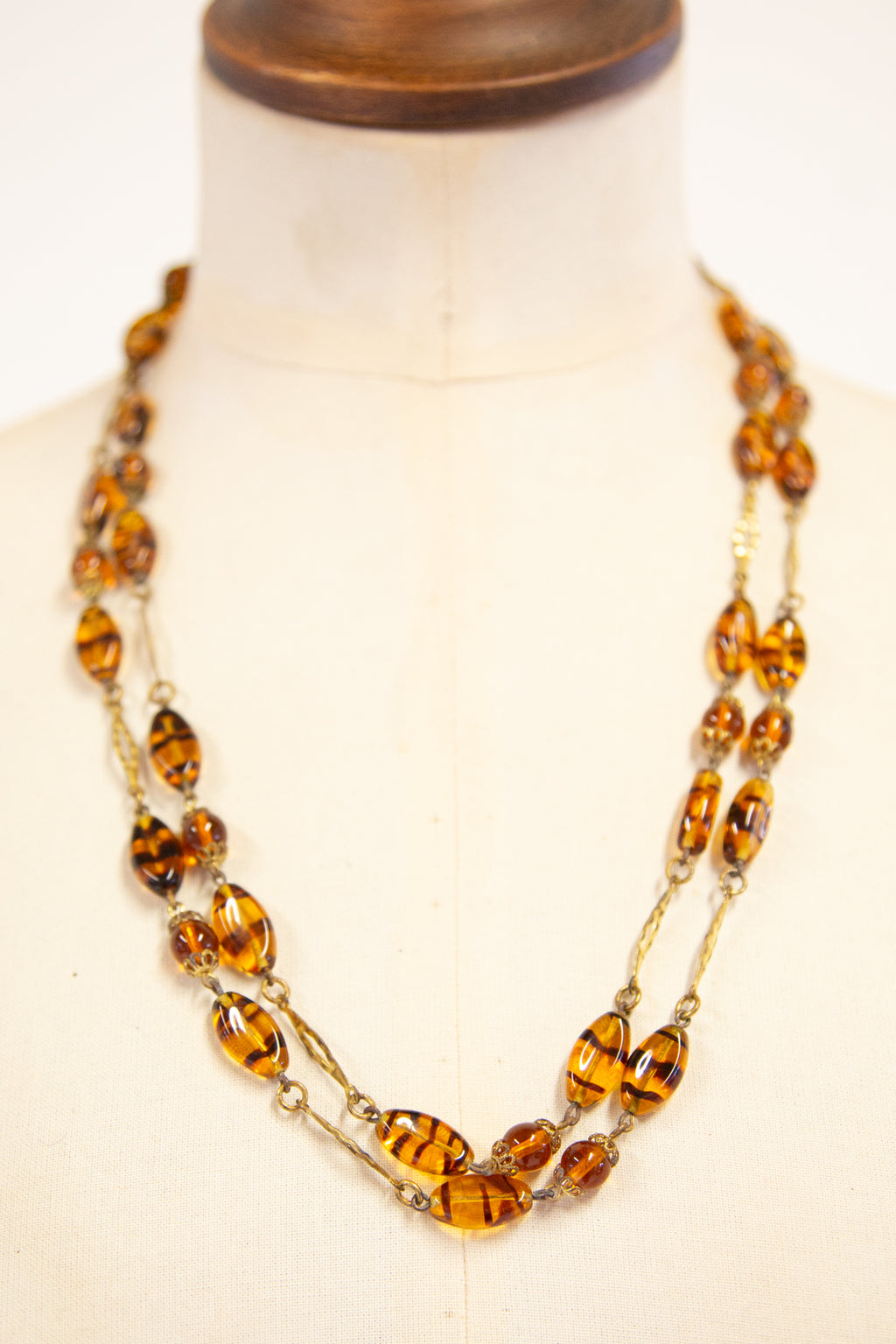Vintage 1930s Double Amber Stripe Glass Necklace