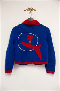Vintage 1950s Blue Poodle Cardigan