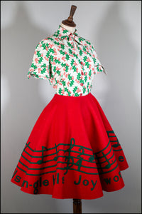 Vintage 1950s Red Felt Holiday Musical Skirt