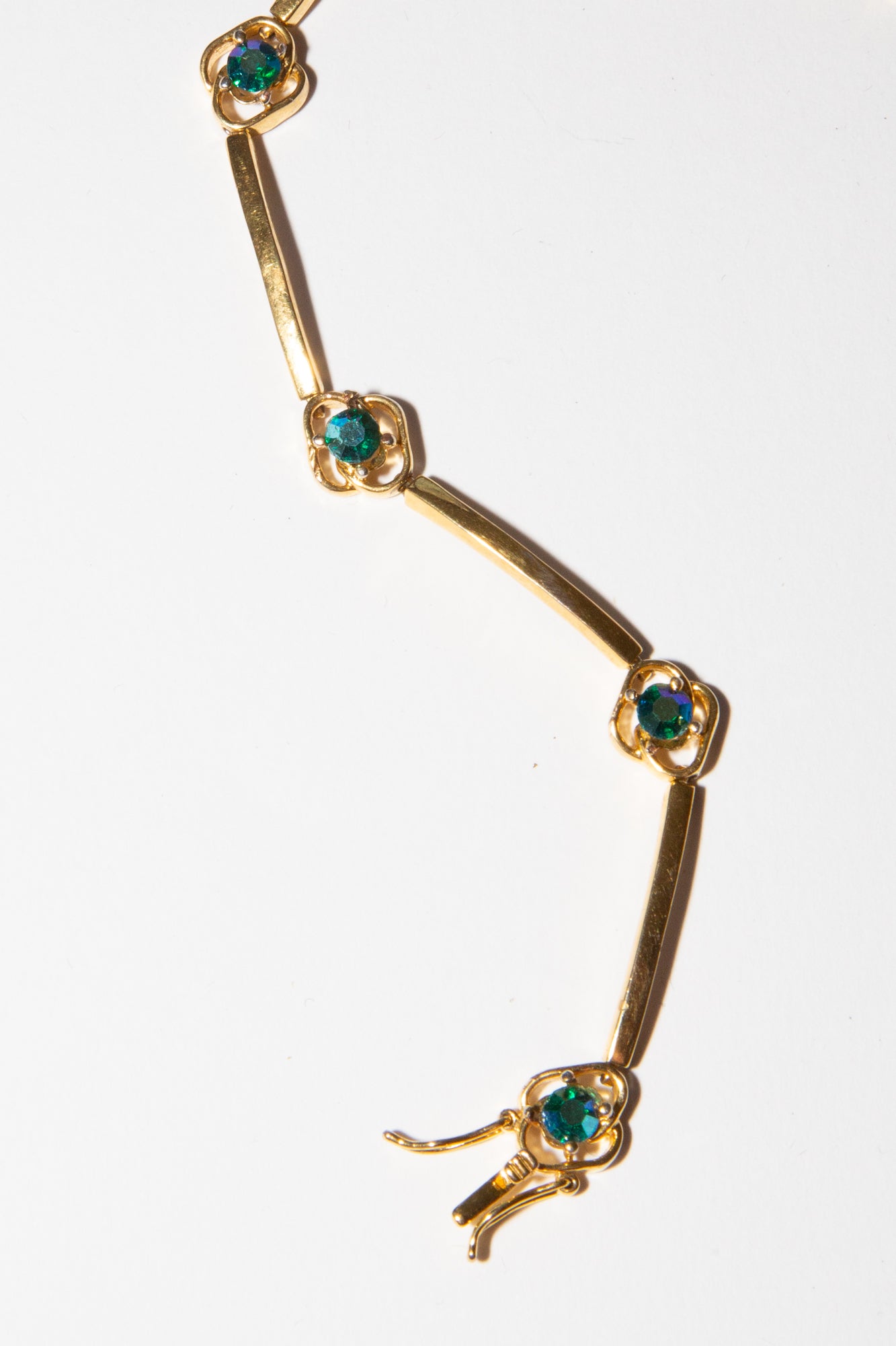 Vintage 1970s Gold Tone Green Crystal Bracelet