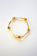Vintage 1970s Gold Tone Green Crystal Bracelet