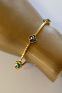 Vintage 1970s Gold Tone Green Crystal Bracelet
