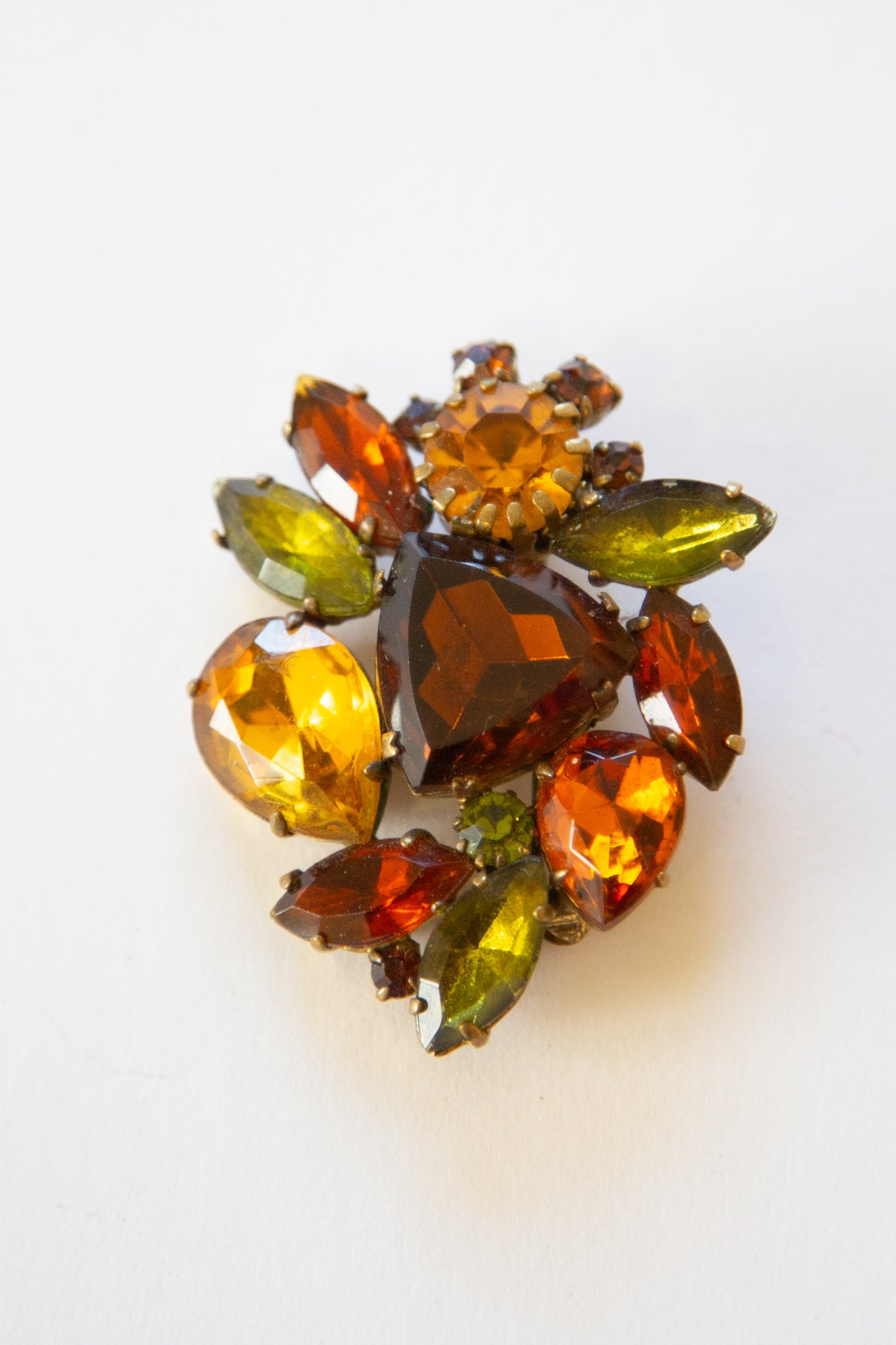 Vintage 1950s Abstract Topaz Rhinestone Brooch