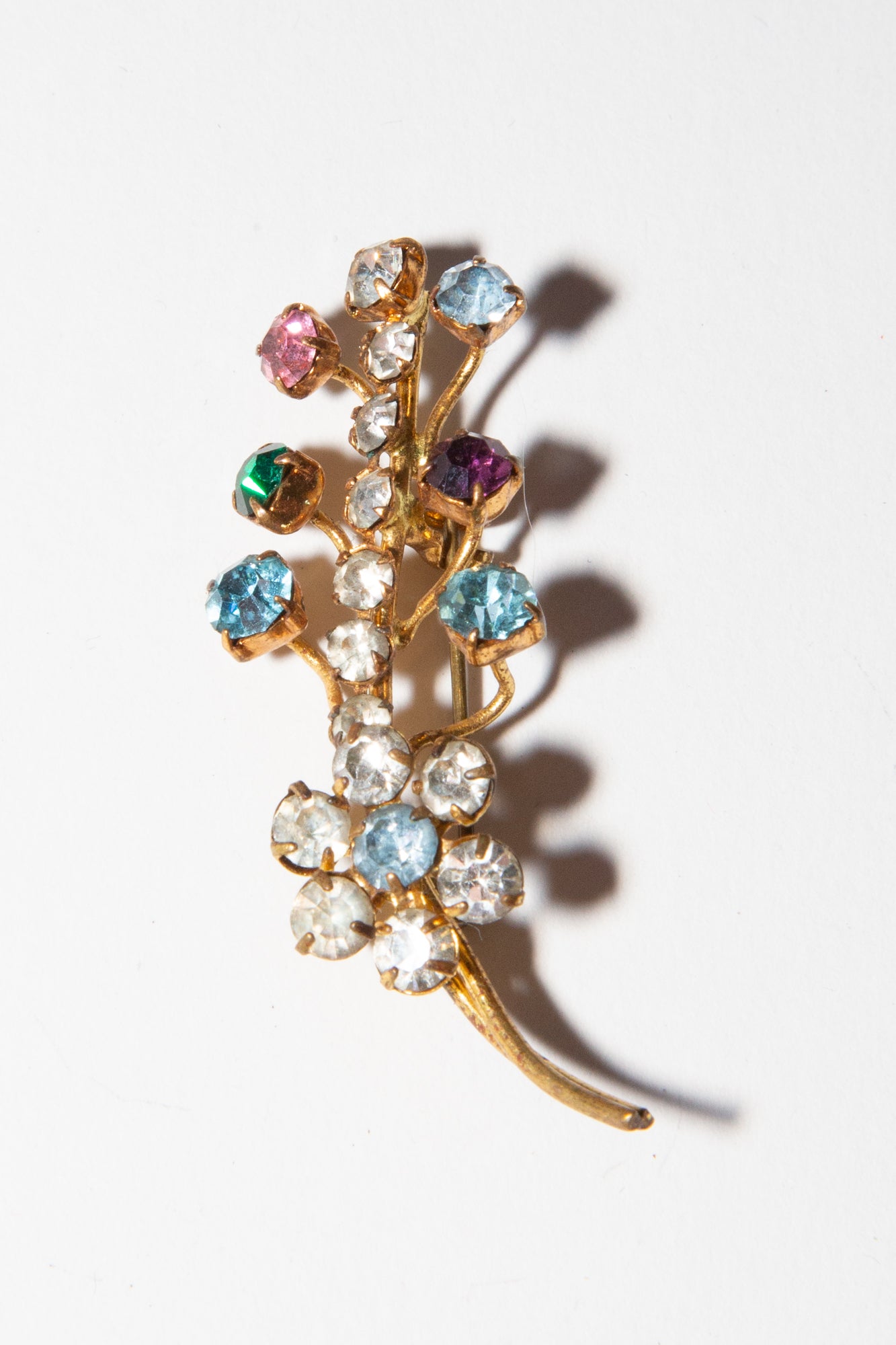 vintage 1950s colourful rhinestone floral branch brooch
