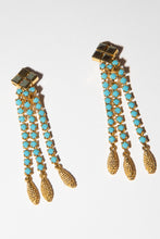 Vintage 1970s Turquoise Gold Tassel Earrings