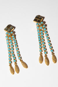 Vintage 1970s Turquoise Gold Tassel Earrings