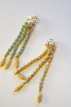 Vintage 1970s Turquoise Gold Tassel Earrings