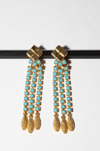 Vintage 1970s Turquoise Gold Tassel Earrings