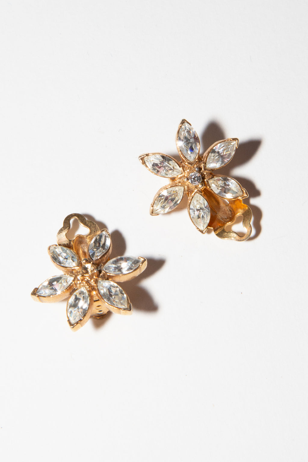 Vintage 1980s Crystal Flower Earrings