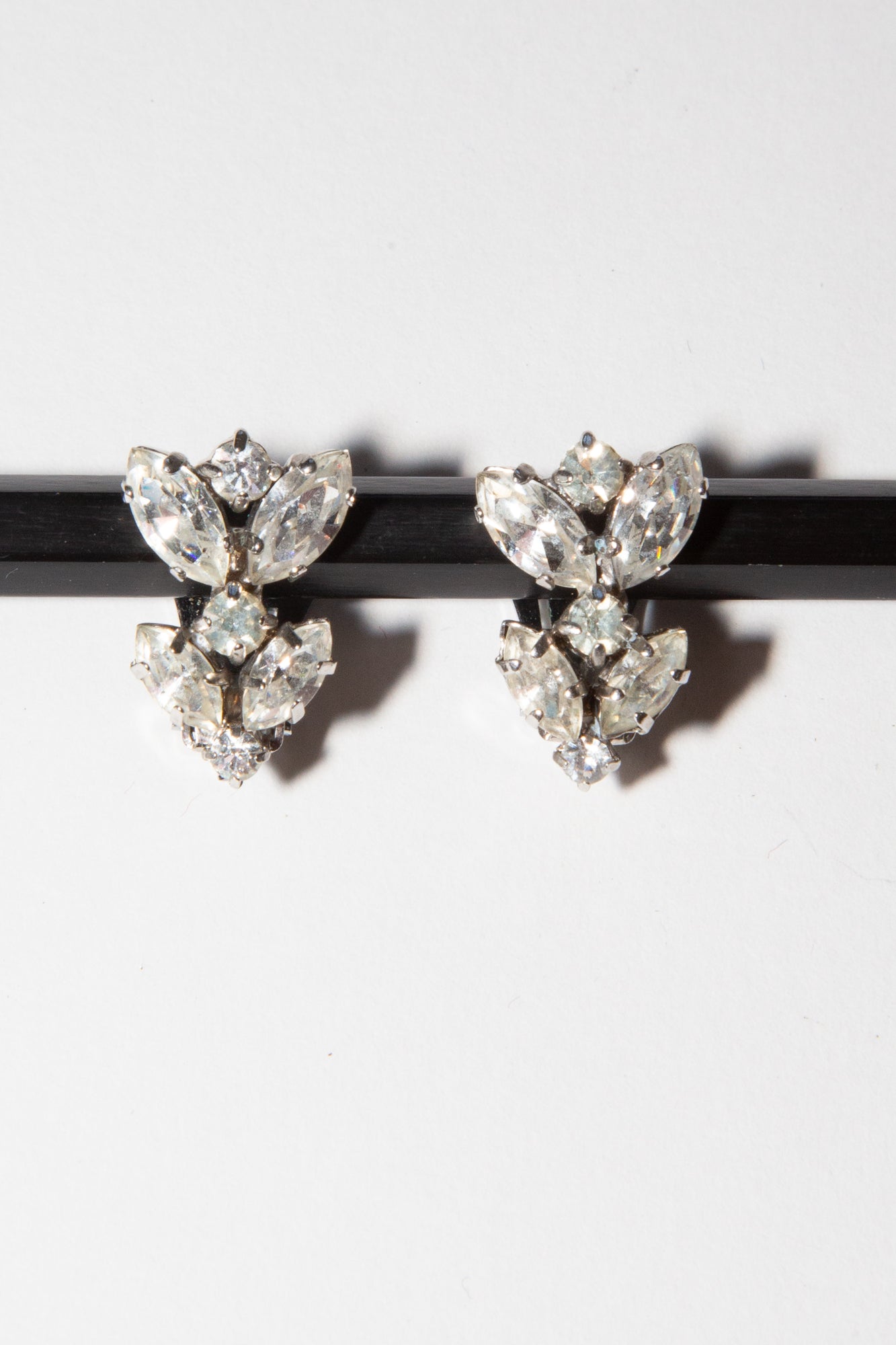 Vintage 1950s Marquise Cut Rhinestone Earrings
