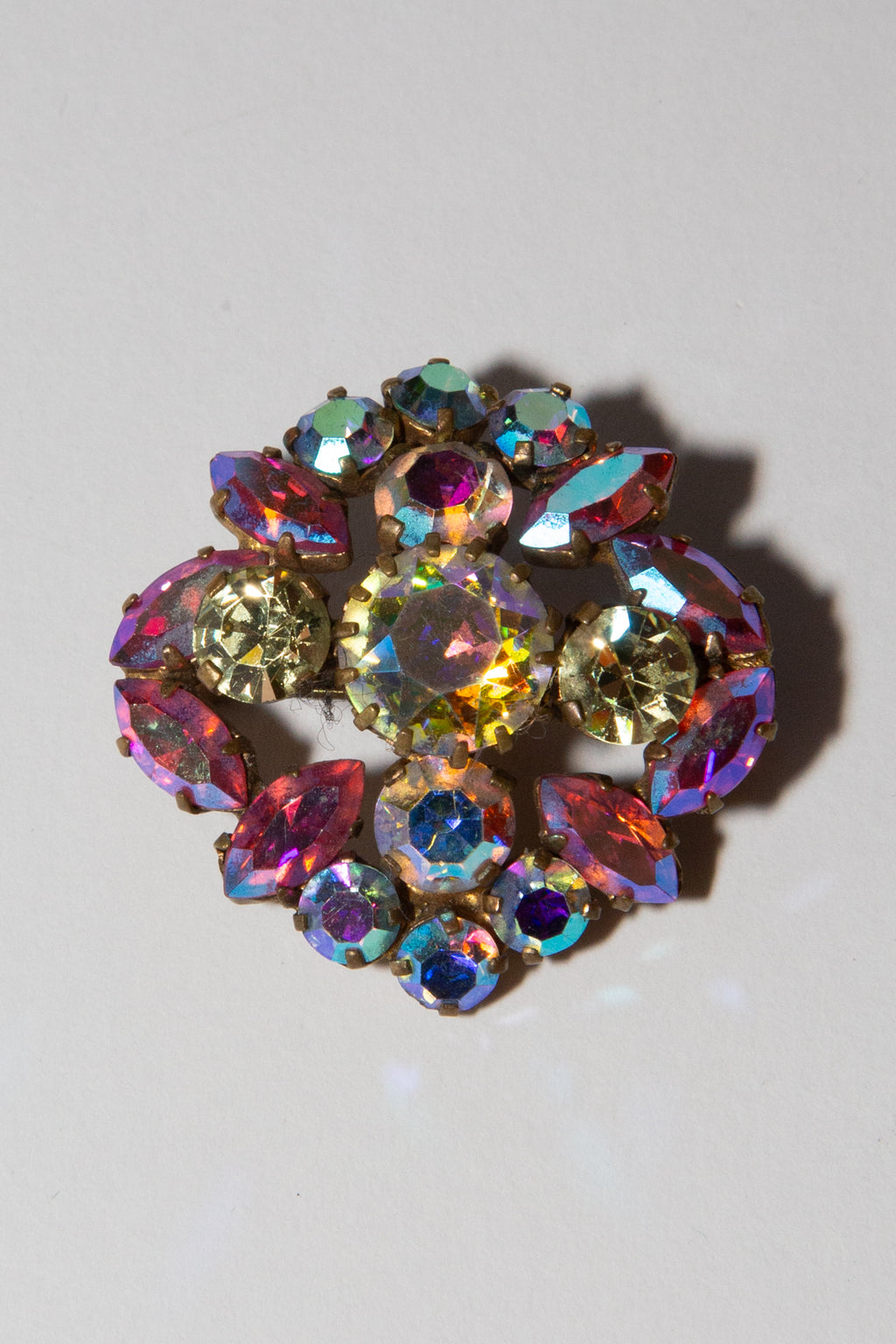 Vintage 1950s Pink Iridescent Cross Brooch
