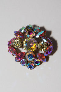 Vintage 1950s Pink Iridescent Cross Brooch