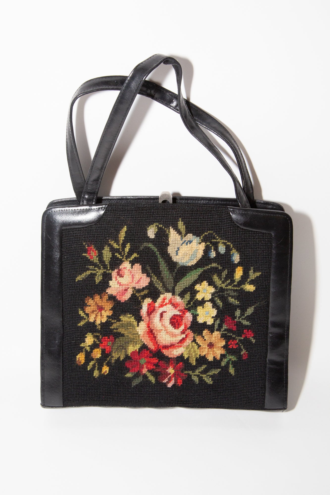 Vintage 1950s Rose Tapestry Hand Bag