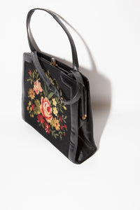 Vintage 1950s Rose Tapestry Hand Bag