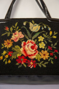 Vintage 1950s Rose Tapestry Hand Bag