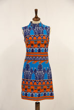 vintage 70s printed mini mod dress blue and orange Alexandra King