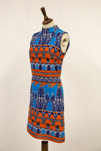 Vintage 1970s Blue Printed Mini Dress