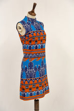 Vintage 1970s Blue Printed Mini Dress