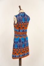 Vintage 1970s Blue Printed Mini Dress