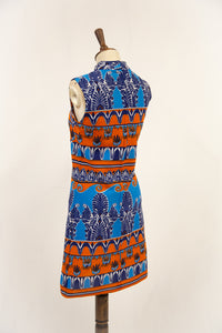 Vintage 1970s Blue Printed Mini Dress