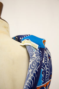 Vintage 1970s Blue Printed Mini Dress