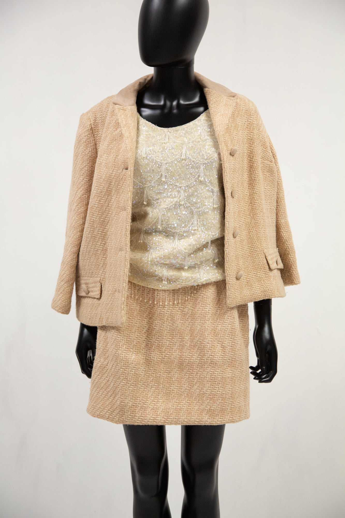 Vintage 1960s Champagne Tweed Skirt Suit