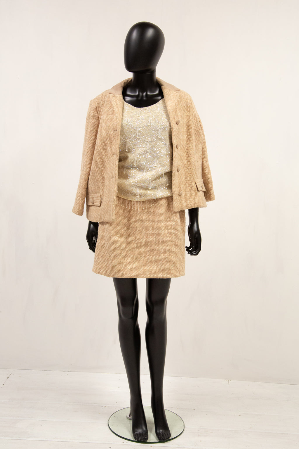 Vintage 1960s Champagne Tweed Skirt Suit